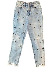 Women's Tinseltown butterfly embroidered distressed skinny jeans