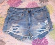 American Eagle Outfitters High Rise Festival Distress Booty Cutout Denim Shorts Size 2