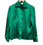 Evan Picone green button front long sleeve blouse black embellishment size 4