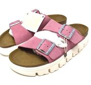 Birkenstock Arizona Papillio Soft Pink Suede Buckle Platform Sandals Size 38/ 7