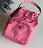 Prada Duet Re-Nylon Bucket Shoulder Bag in Pink