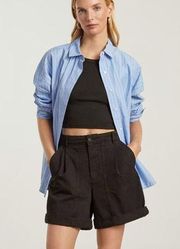 Everlane The Tourist Black Cotton Linen High Waist Short