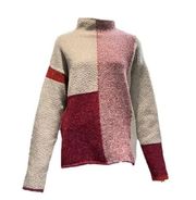 Cyrus Burgandy Tan Color Block Mock Neck Soft Pullover Sweater Women’s Medium