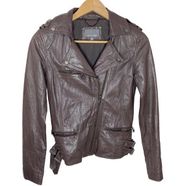 Tinley Road taupe washed real leather Moto jacket size S