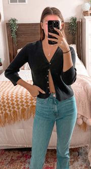 Black Button Up Ribbed Sweater