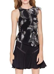 Halston Heritage Embellished Top with Flounce Sleeveless Scoop Neck Size 10 New