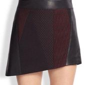 Helmut Lang Lamb Leather Black Burgundy A-line Asymmetrical Crash Skirt Size 6