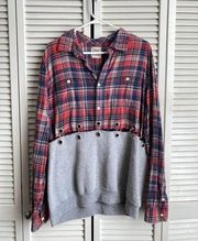 Furst of a Kind Half Flannel Half Sweatshirt with Grommets and Rings Large