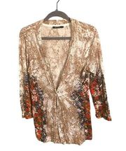 Nic + Zoe Tan Floral Cardigan Medium