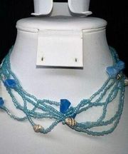 Mermaid Multi Strand Seed Bead, Crystal and Shell Statement Necklace