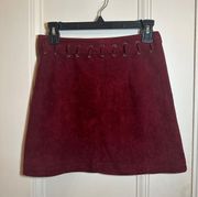 Red Suede Material Mini Skirt 