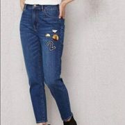 PacSun  Retro Jean Womens High Waist Los Angeles Patches Size 25 Mom Blue denim