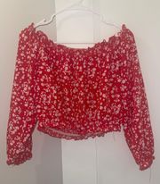 Red Floral Off The Shoulder Blouse