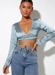 Live Top on Satin Light Blue Tie Top