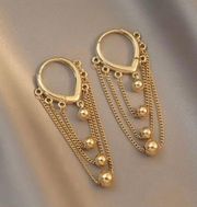 18K Gold Plated Metal Ball Tassel Chain Dangle Drop Earrings for Women