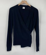 Cabi Ballet Wrap Sweater Side Button Cotton Angora V Neck Surplice Black Medium