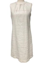 CYNTHIA ROWLEY CREAM BEIGE LINEN STUDDED SLEEVELESS SHEATH DRESS 4