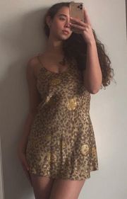 Victoria's Secret Vintage 80s  Gold Silk Slip Dress in Floral Leopard Dandelion