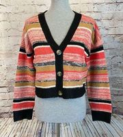 Nordstrom Sweaters Bp Black Pink Button V Neck Marl Stripe Crop Cardigan XS