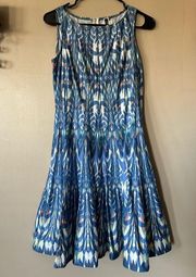 Sleeveless Blue Abstract Flare Dress Size 4