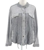 Chico's Linen Blend Striped Shirt Jacket Shacket Coastal Blue White size Large