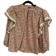 Women's XXL Floral Blouse Puff Lace Sleeves Boxy Fit Victorian