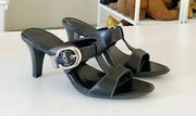 Vintage Y2K Joanne Leather Heeled Mule Sandals Black Size 7