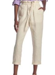 Donna Karan Womens Paperbag Waist Cuffed Linen Pants Morning Dew Medium NWT