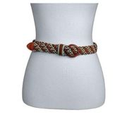 Talbots Braided Rope Belt Size Medium Brown Green Genuine Leather Women's Boho