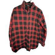Timing Long Sleeve Red and Black Half Button Up Flannel T-Shirt