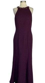 Nightway Women's Formal Dress Size 4 Purple Glitter Knit Long Evening Gown