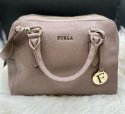 Furla Elena Taupe Leather Crossbody Doctor Bag Tote Purse