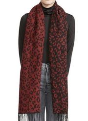 Steve Madden Women's Cozy Blanket Scarf with Fringe Trim Red One Size