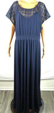 Torrid Plus Size Navy Blue Crochet Maxi Dress Keyhole Fit & Flare Cap Sleeve 3