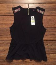 Material Girl Top Black Peplum with Side Cut Outs