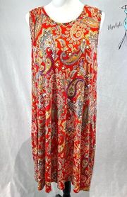 Rachel Zoe orange paisley print shift dress with pockets size 1X