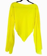 Balenciaga 100% silk asymmetrical triangle-hem split-sleeve chartreuse blouse