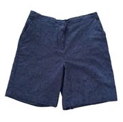 Denim & Co Womens Shorts Large Navy Blue Eyelet Embroidered Lined Linen Rayon