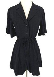 Emory Park Shirt Style Romper with Flutter Sleeves Black Size Small NWT