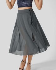 High Waisted Drawstring Contrast Mesh Skirt