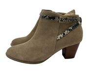 Vionic Upton Ankle Boots Tan Suede Snakeskin Comfort Block Heel Bootie size 8.5