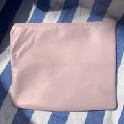 Pink leather carry all makeup bag clutch purse with white zipper REAL LEATHER!