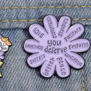 NWT Lapel Pin Purple Flower You Deserve Sayings, Positive Affirmation Great Gift