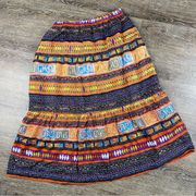 Chicos Skirt Women 2 Large Colorful 100% Silk Pull On Elastic Waist Beaded Boho