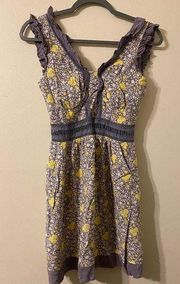 Beauty and the Beast Sleeveless Floral Mini Dress Women Small Gray Yellow