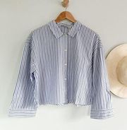 NWT | EVERLANE | Women's Blue White Striped Cotton Woven PJ Top | Sz S