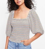 Ann Taylor Puff Sleeve Square Neck Smocked Stretchy Knit Crop Top Boho L