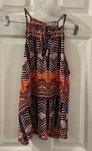 A’gaci Navy/Orange Print Keyhole Neck Tank M