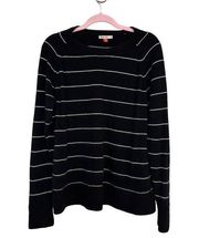 XL 100% Cashmere Black and White Stripe Striped Sweater Cozy Wool