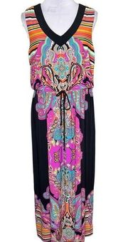 NEW  LTD Maxi Dress XL Multicolor V-Neck Sleeveless Jersey Colorful